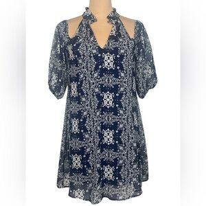Living Doll Navy and White Patterned Tunic Dress Small